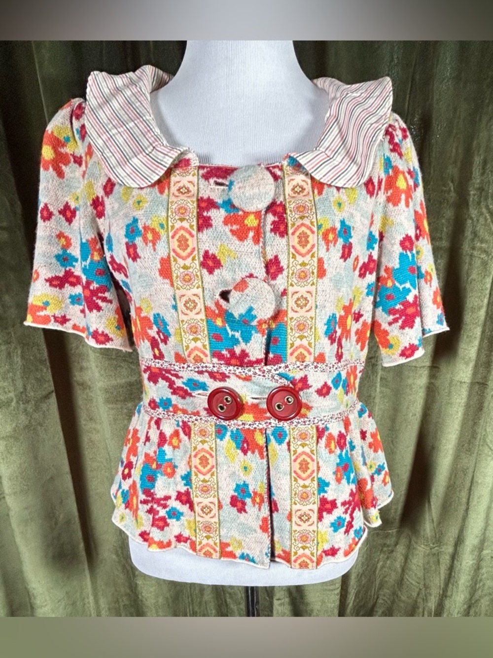 RARE Anthropologie HWR Floral Knit Peplum Cardigan Sweater - Picture 2 of 4